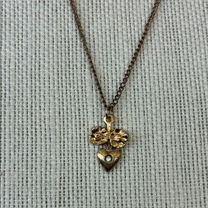 Vintage Gold Floral Heart crystal Pendant Necklace